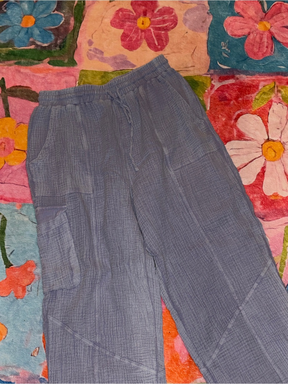 Lightweight Blue Cargo Pants with Elastic Waist